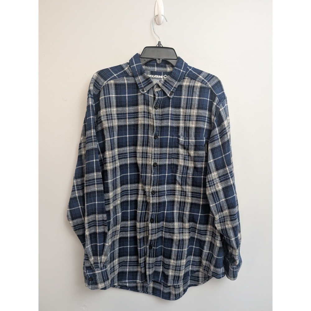 D6 Wolverine Shirt Mens XL Blue Plaid Button Down Long Sleeve PC WICK Workwear